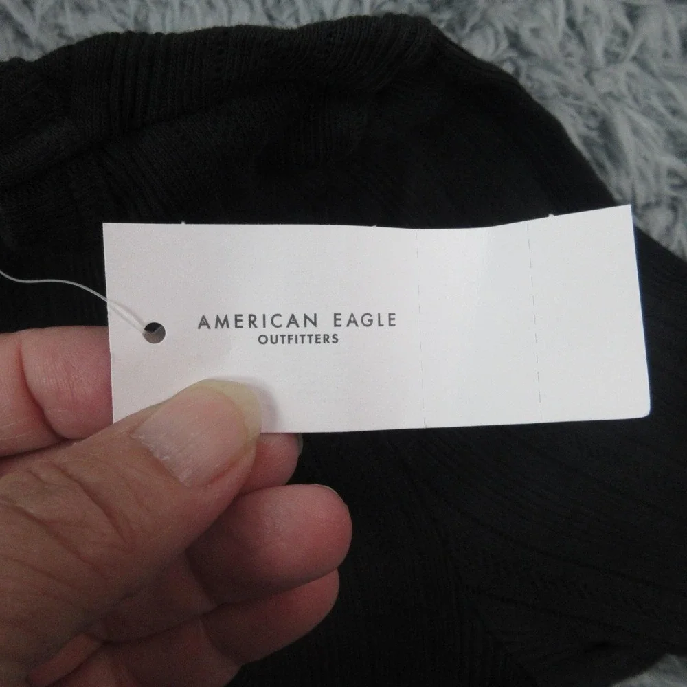 American Eagle Outfitters Shirt Womens Medium Black Ribbed Lace Long Sleeve NWT